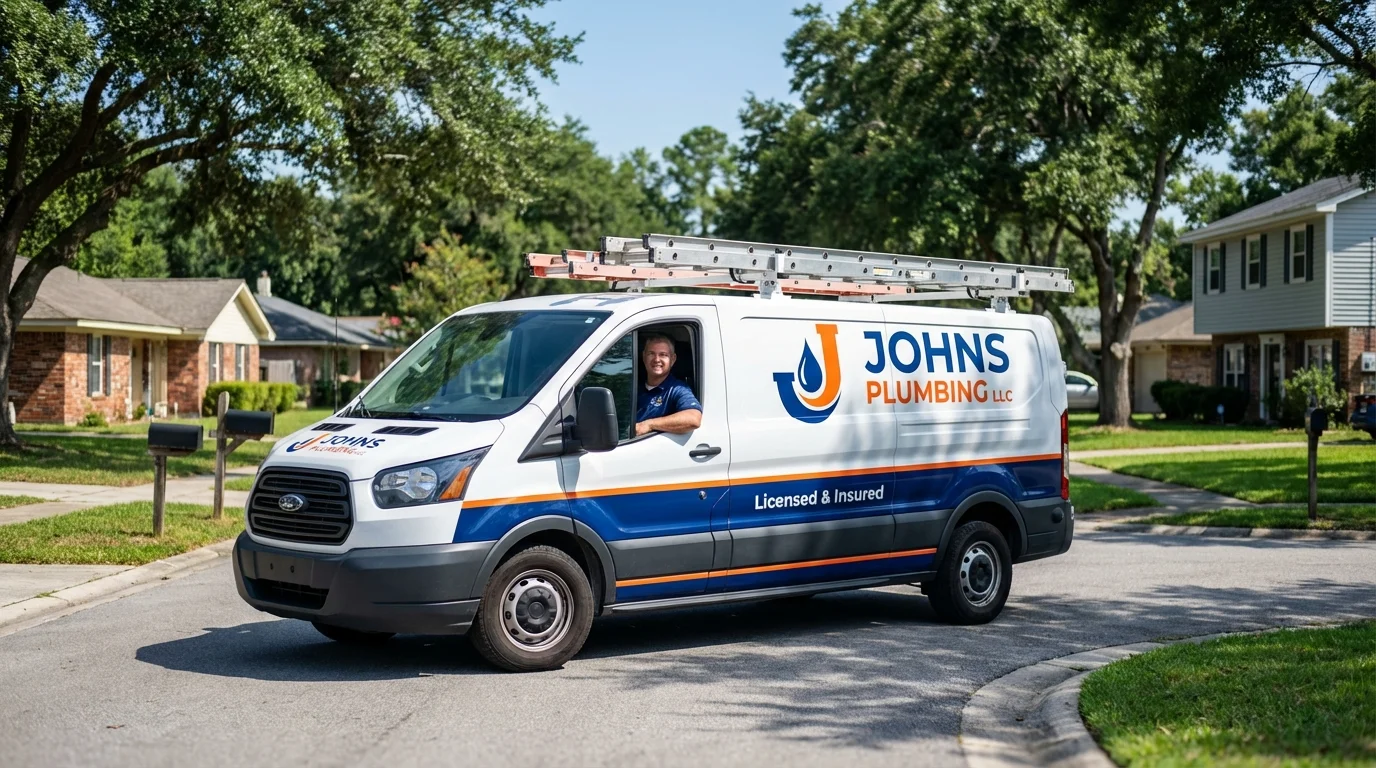 Johns Plumbing LLC service van in York Harbor, ME