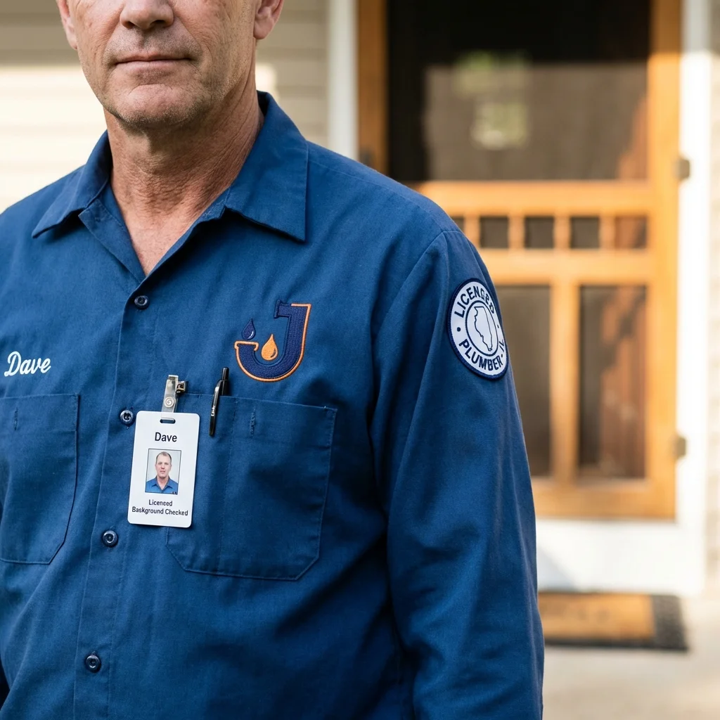 Licensed plumber showing ID badge in York Harbor, ME