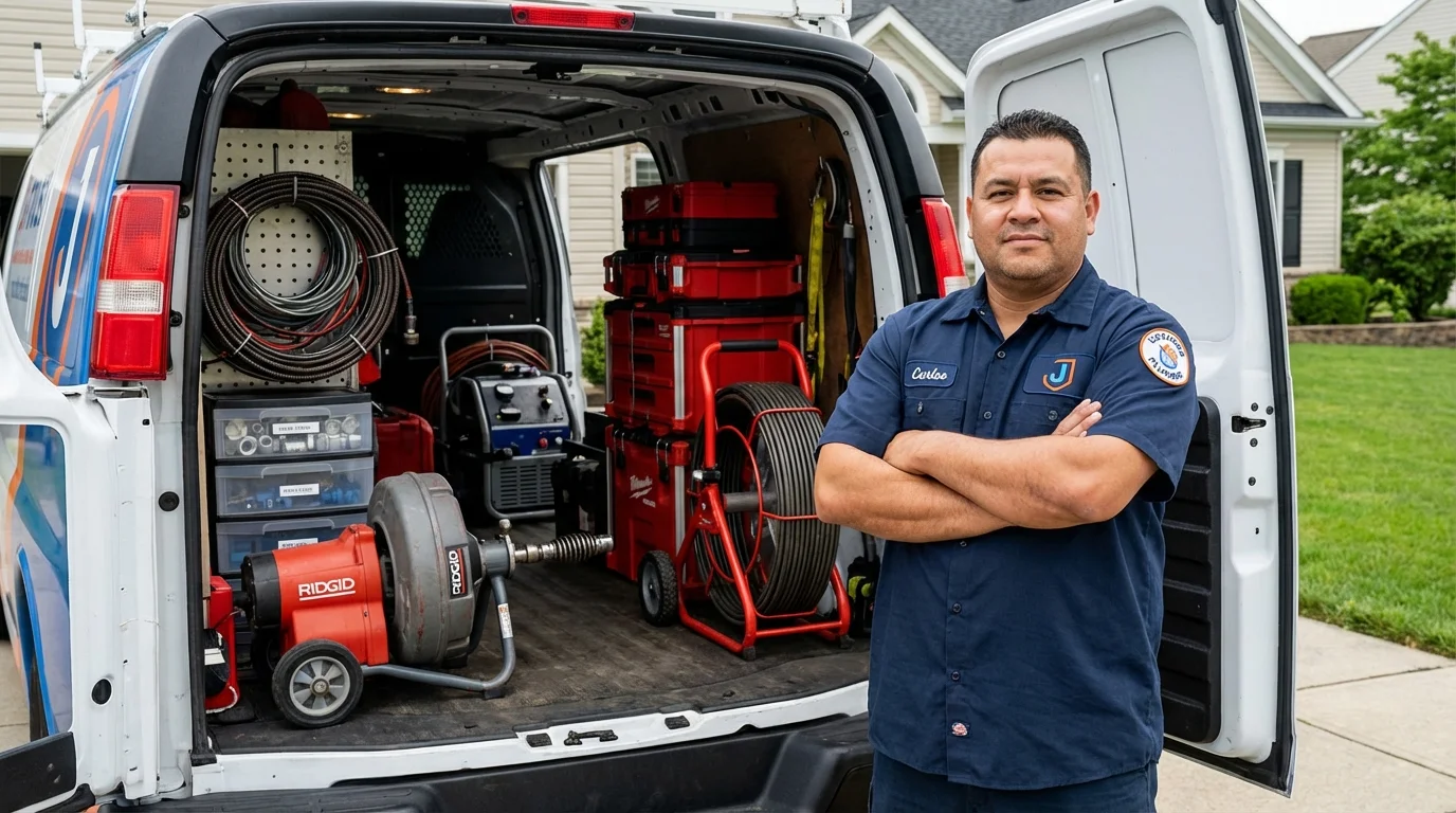 Professional drain cleaning equipment and Johns Plumbing LLC plumber in York Harbor