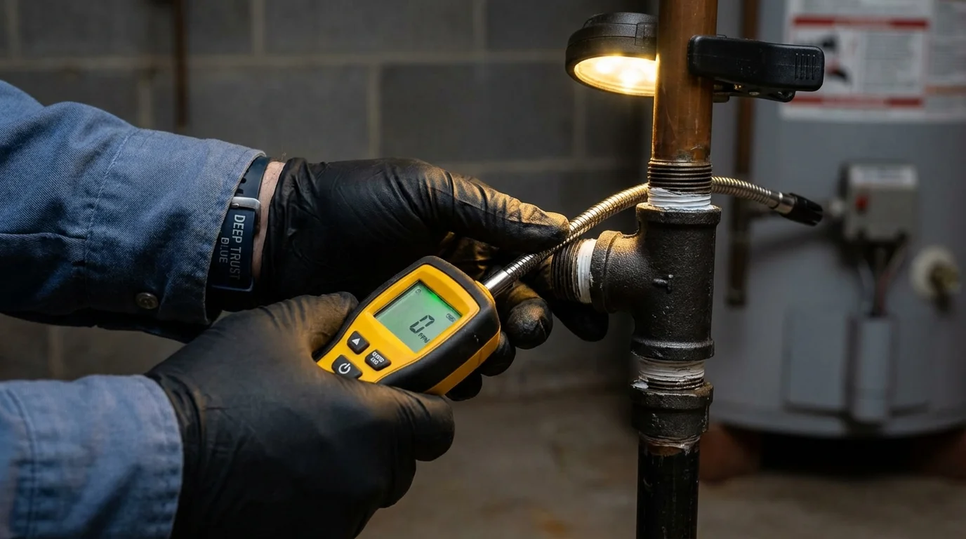 Gas leak detection with electronic sniffer by Johns Plumbing LLC in York Harbor