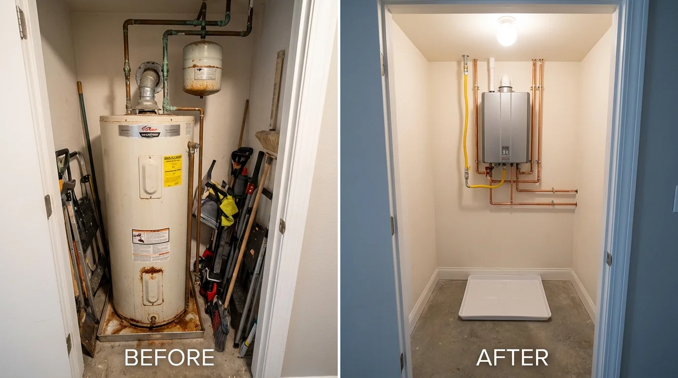 Tank water heater versus wall-mounted tankless unit comparison for York Harbor, ME homeowners